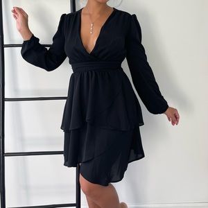 Plunging Tiered Fit And Flare Dress